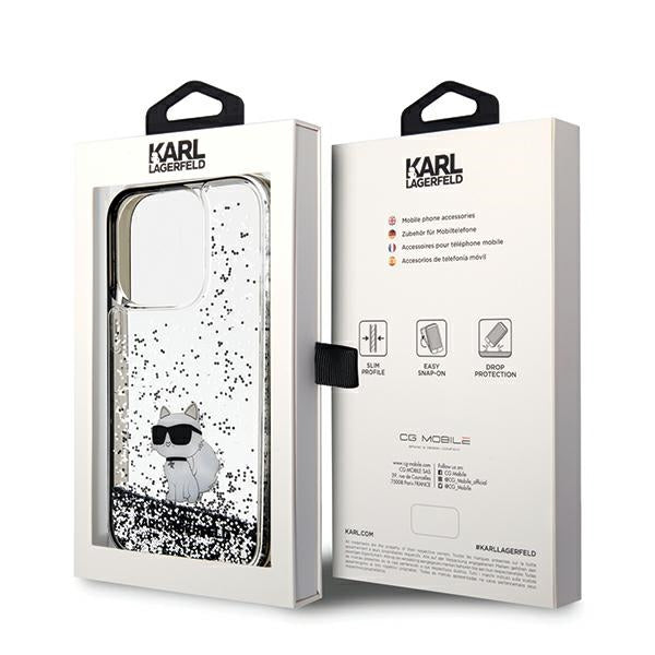Ovitek za Apple iPhone 14 Pro Max, Karl Lagerfeld, Liquid Glitter Choupette, Prozoren
