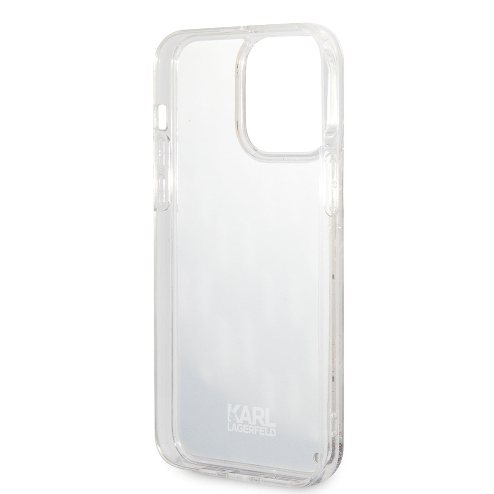 Ovitek za Apple iPhone 14 Pro Max, Karl Lagerfeld, Liquid Glitter Monogram, Srebrn.