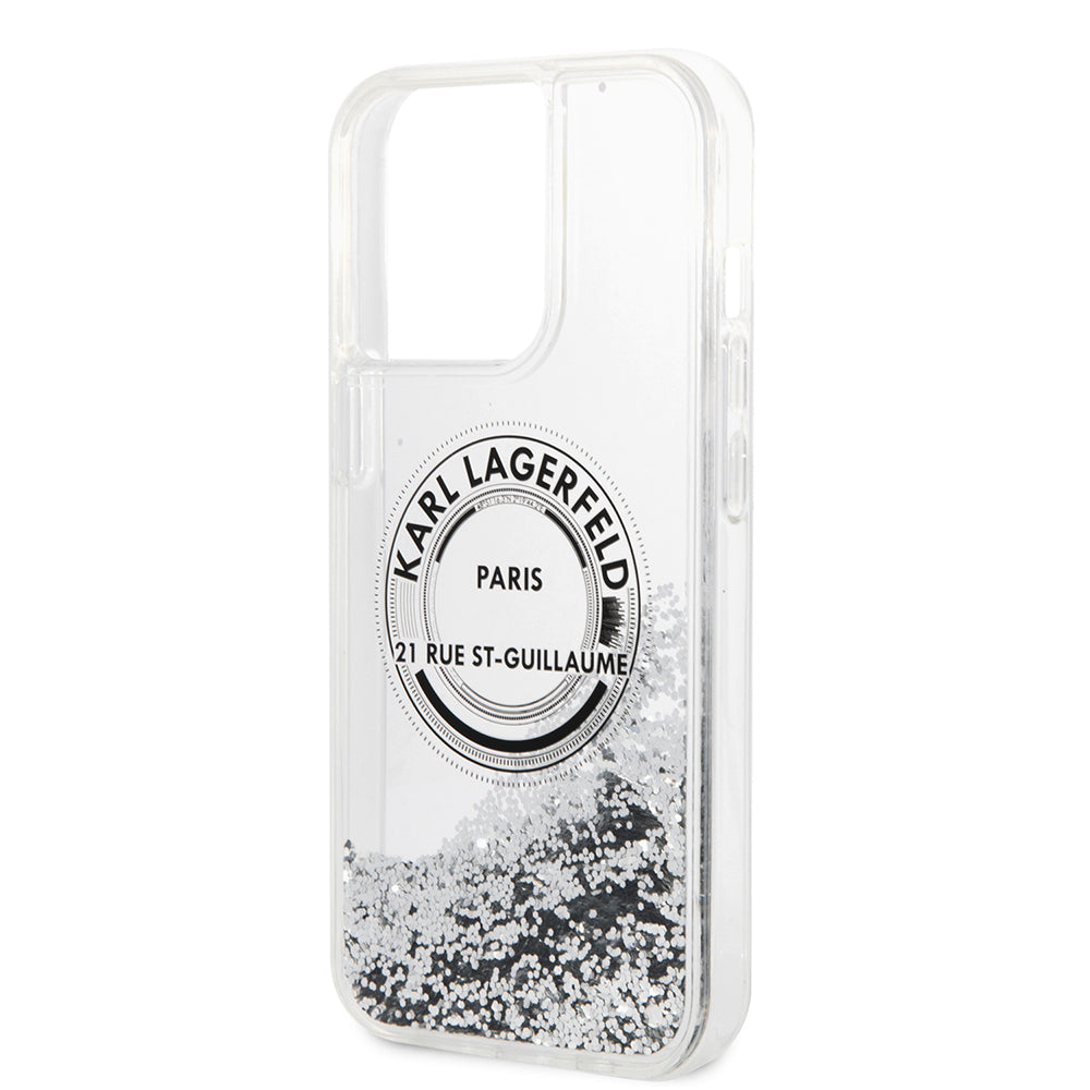 Ovitek za Apple iPhone 14 Pro Max, Karl Lagerfeld, Liquid Glitter RSG, Srebrn.