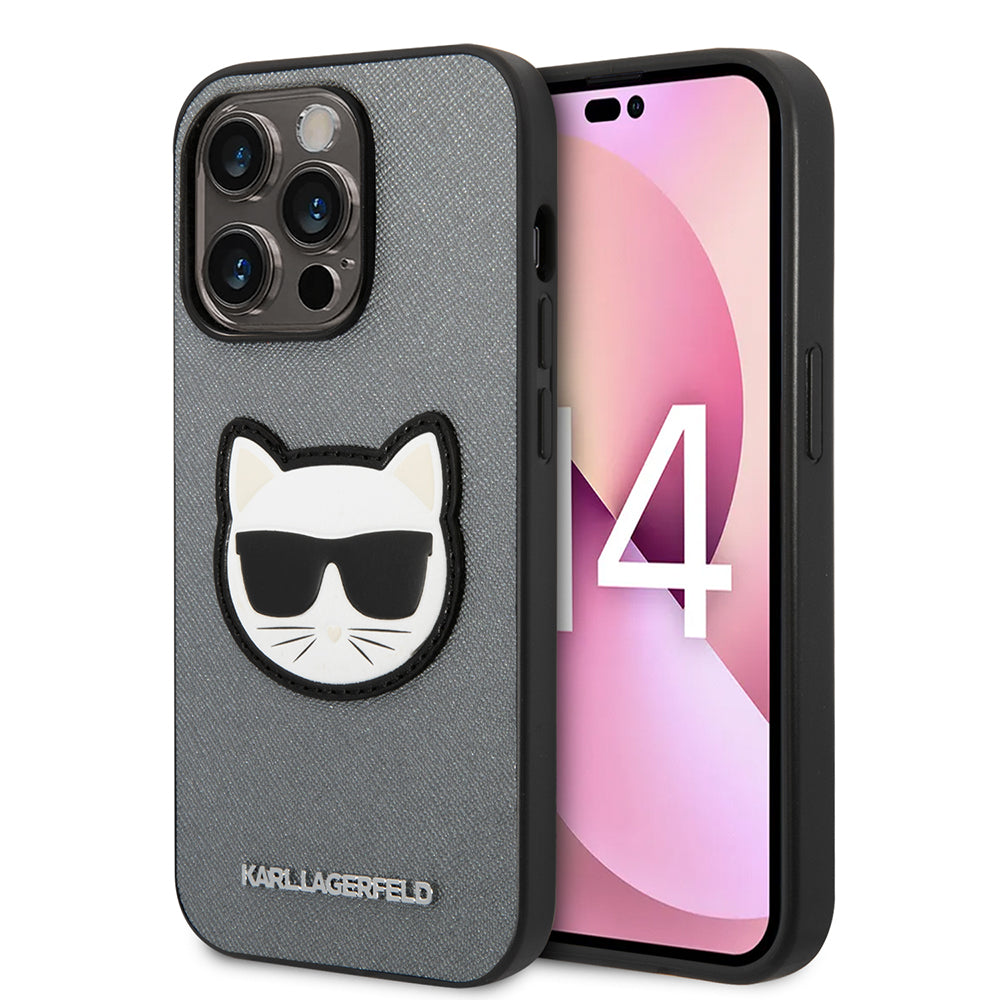 Ovitek za Apple iPhone 14 Pro Max, Karl Lagerfeld, Saffiano Choupette's Head, Srebrn.