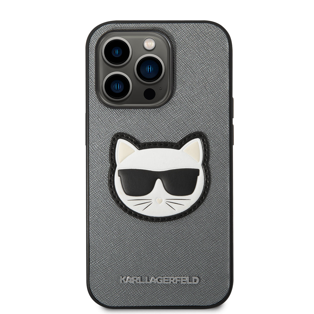 Ovitek za Apple iPhone 14 Pro Max, Karl Lagerfeld, Saffiano Choupette's Head, Srebrn.