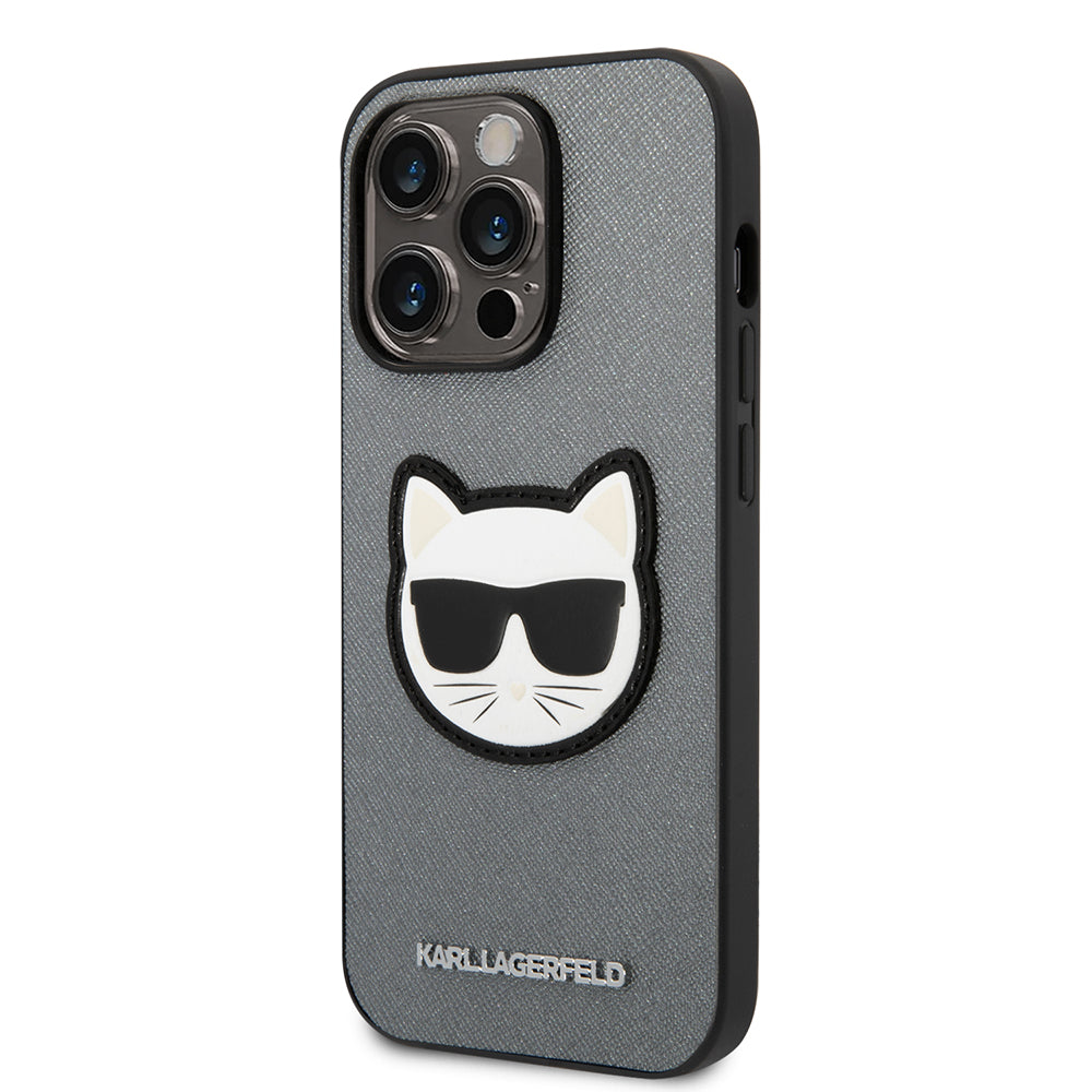 Ovitek za Apple iPhone 14 Pro Max, Karl Lagerfeld, Saffiano Choupette's Head, Srebrn.