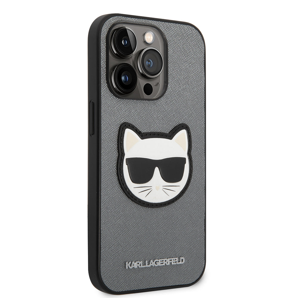 Ovitek za Apple iPhone 14 Pro Max, Karl Lagerfeld, Saffiano Choupette's Head, Srebrn.