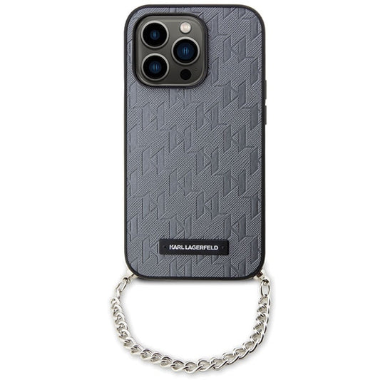 Ovitek za Apple iPhone 14 Pro Max, Karl Lagerfeld, Saffiano Monogram Chain, Srebrn.