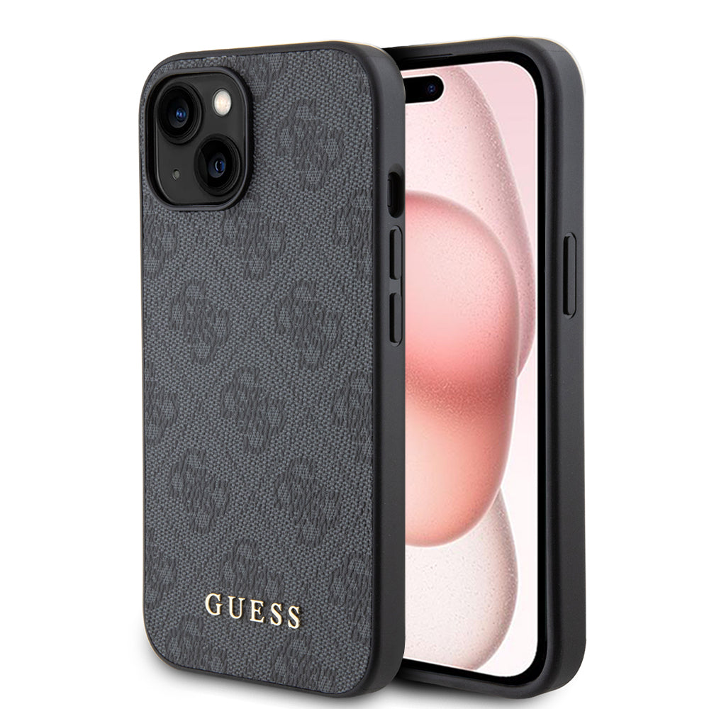 Case for Apple iPhone 15, Guess, 4G Metal Gold Logo, Grey
