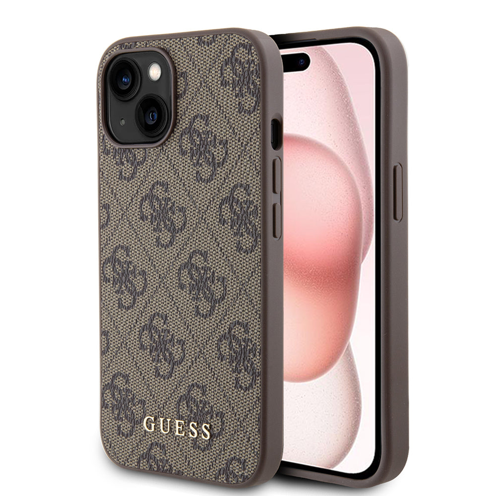 Ovitek za Apple iPhone 15, Guess, 4G Metal Gold Logo, rjava
