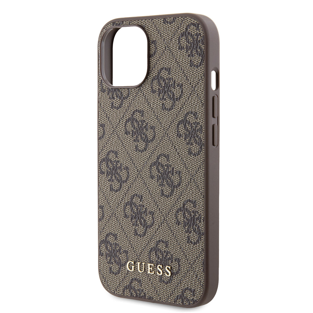 Ovitek za Apple iPhone 15, Guess, 4G Metal Gold Logo, rjava