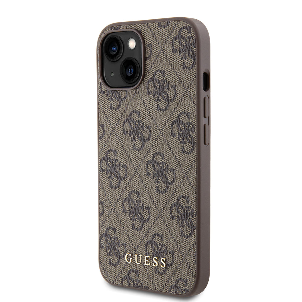 Ovitek za Apple iPhone 15, Guess, 4G Metal Gold Logo, rjava