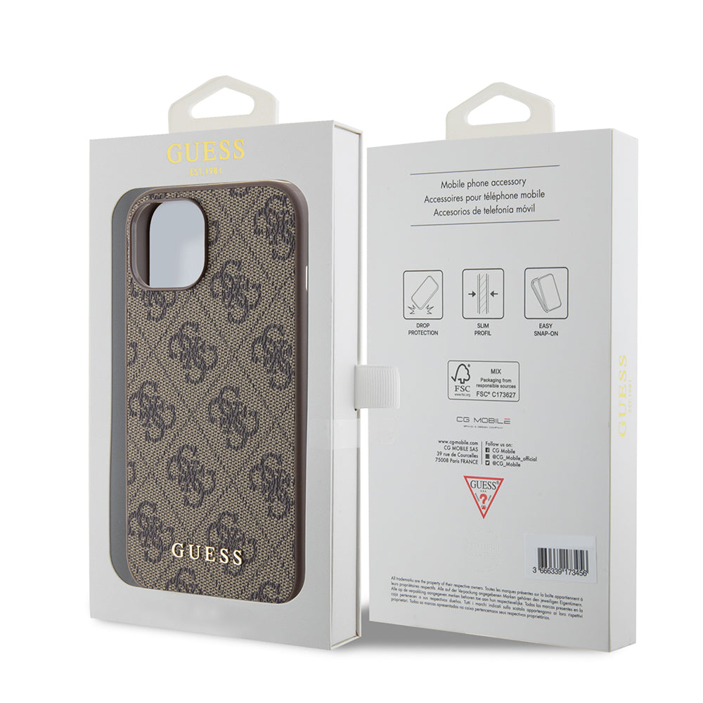 Ovitek za Apple iPhone 15, Guess, 4G Metal Gold Logo, rjava