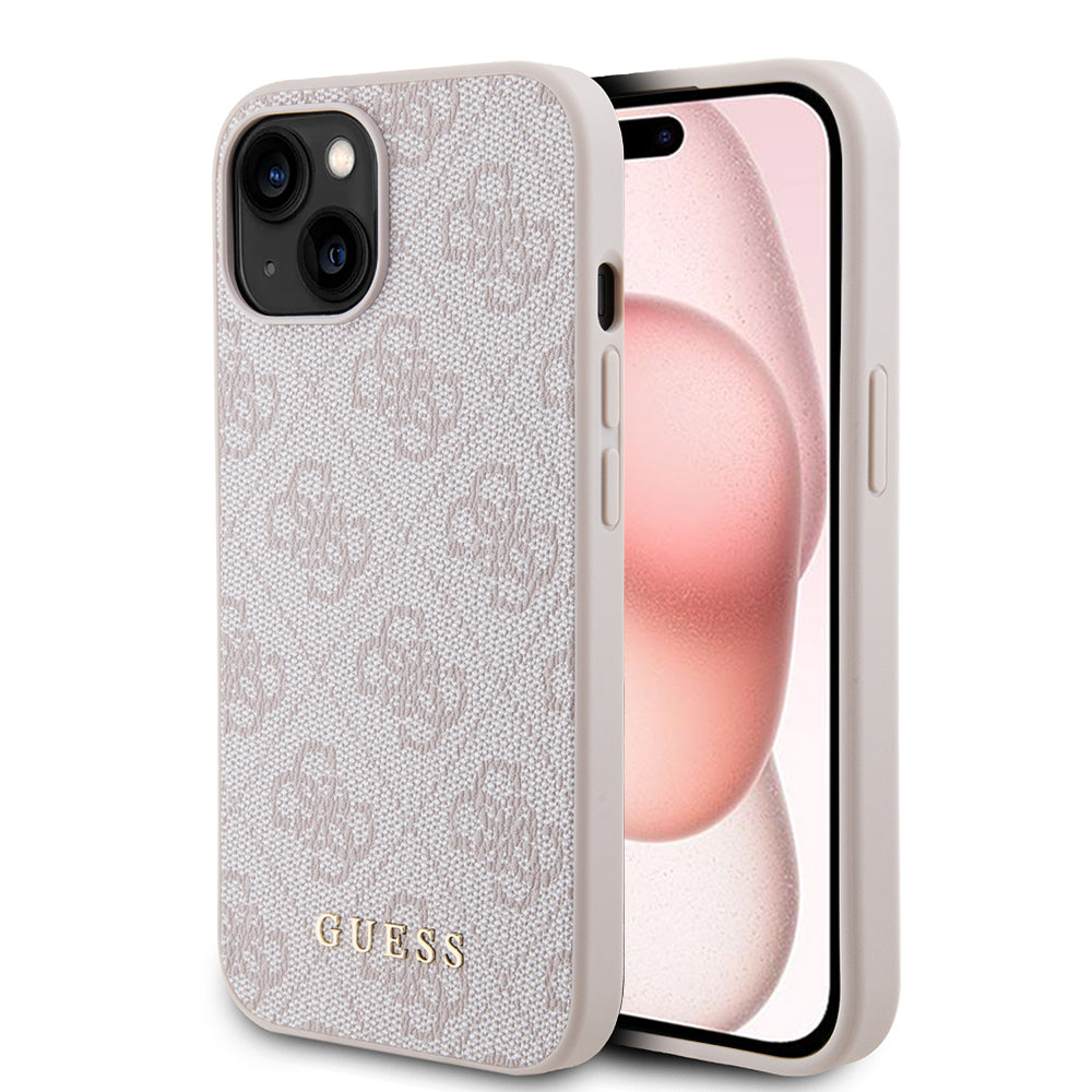 Ovitek za Apple iPhone 15, Guess, 4G Metal Gold Logo, Roza