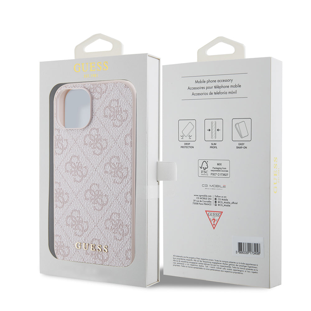 Ovitek za Apple iPhone 15, Guess, 4G Metal Gold Logo, Roza