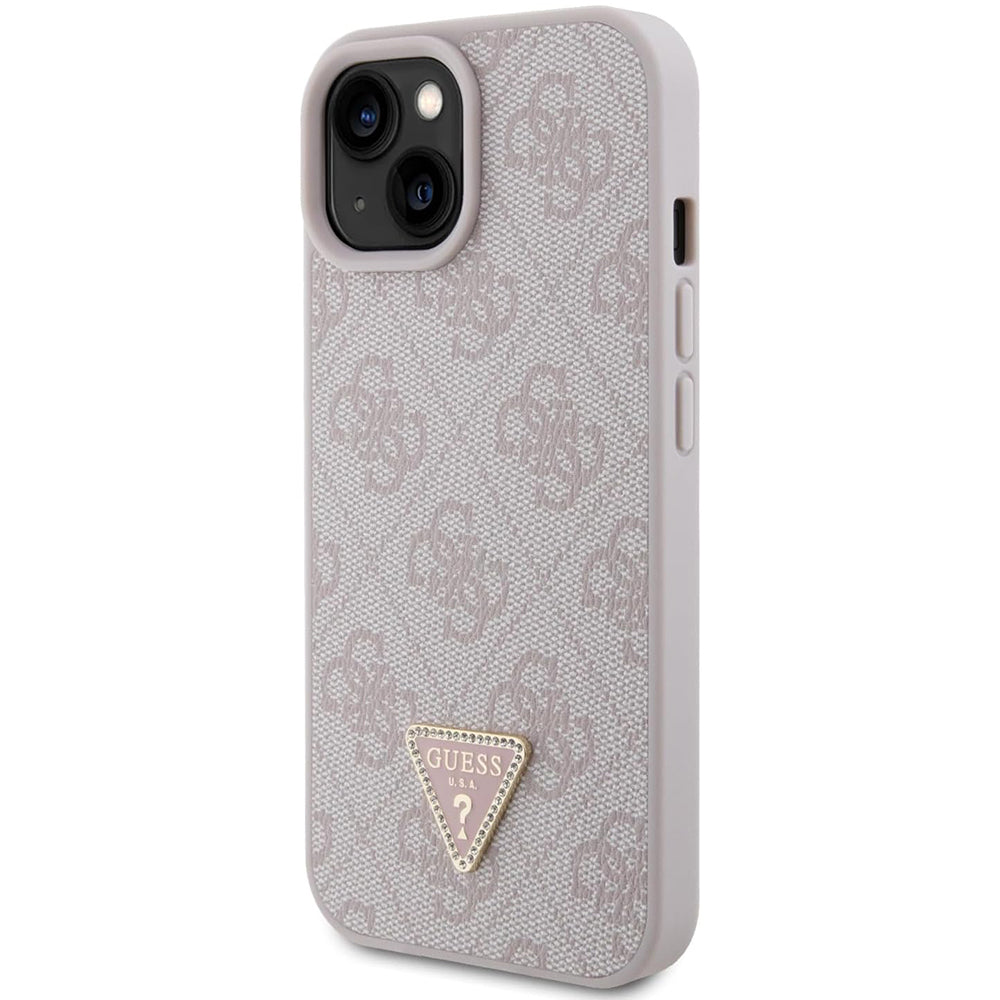 Ovitek za Apple iPhone 15, Guess, 4G Triangle Strass, Roza