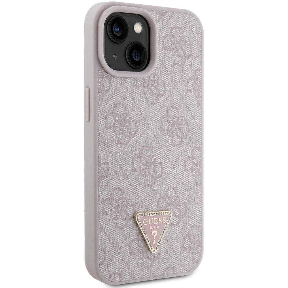 Ovitek za Apple iPhone 15, Guess, 4G Triangle Strass, Roza