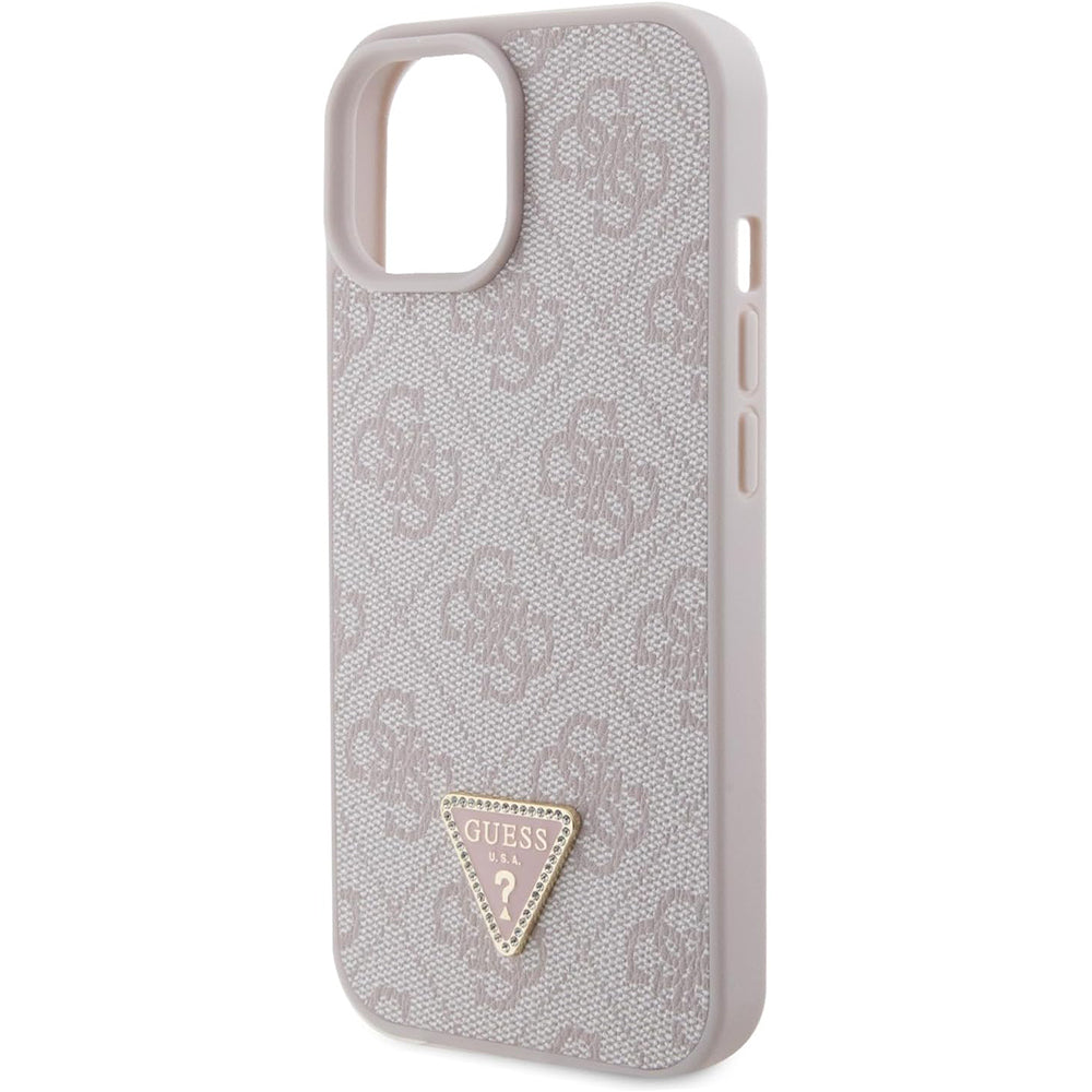 Ovitek za Apple iPhone 15, Guess, 4G Triangle Strass, Roza