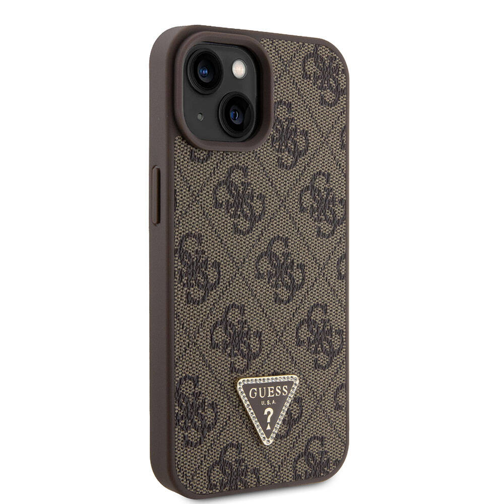 Ovitek za Apple iPhone 15, Guess, Crossbody 4G Metal Logo, Rjava