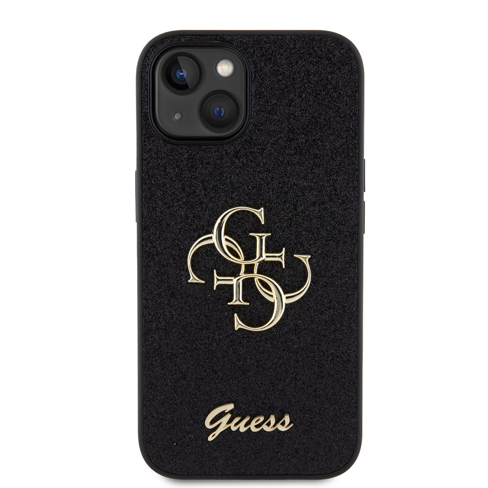 Ovitek za Apple iPhone 15, Guess, Glitter Big 4G Script, črn
