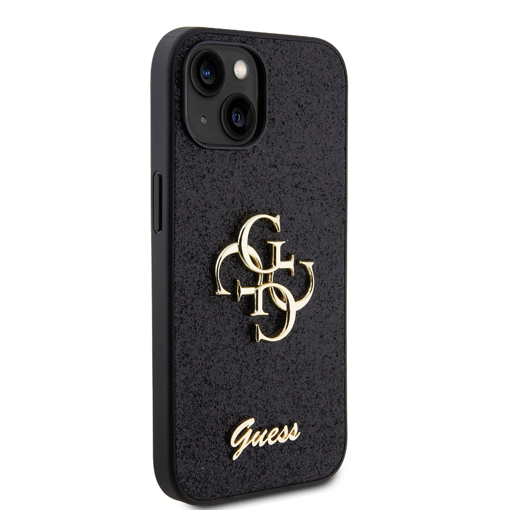 Ovitek za Apple iPhone 15, Guess, Glitter Big 4G Script, črn