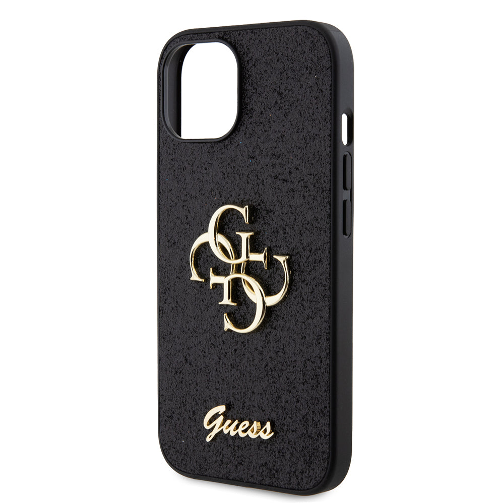 Ovitek za Apple iPhone 15, Guess, Glitter Big 4G Script, črn