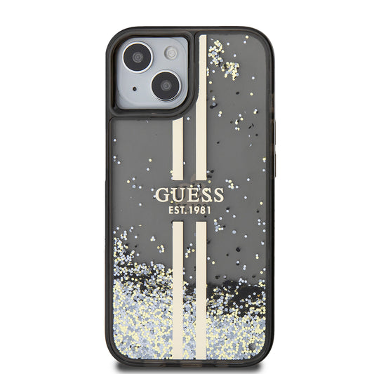 Ovitek za Apple iPhone 15, Guess, Liquid Glitter Gold Stripes, Črn