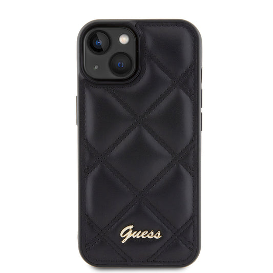 Ovitek za Apple iPhone 15, Guess, Quilted Metal Logo, Črn