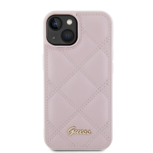 Ovitek za Apple iPhone 15, Guess, Quilted Metal Logo, Roza