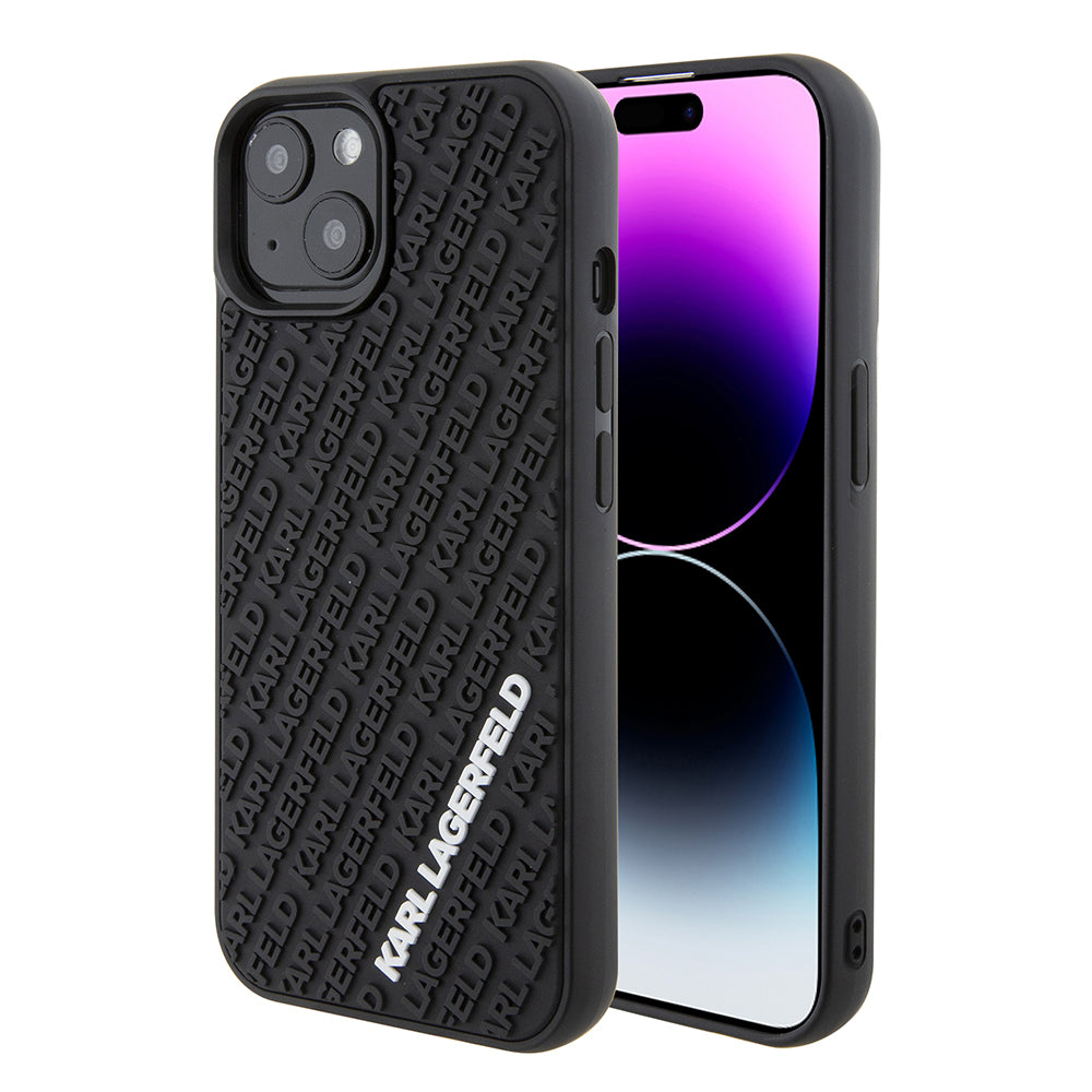 Ovitek za Apple iPhone 15, Karl Lagerfeld, 3D Rubber Multi Logo, črn