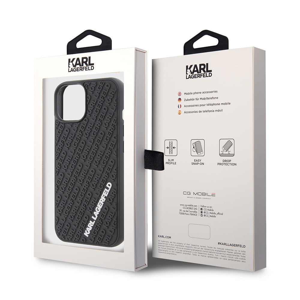 Ovitek za Apple iPhone 15, Karl Lagerfeld, 3D Rubber Multi Logo, črn