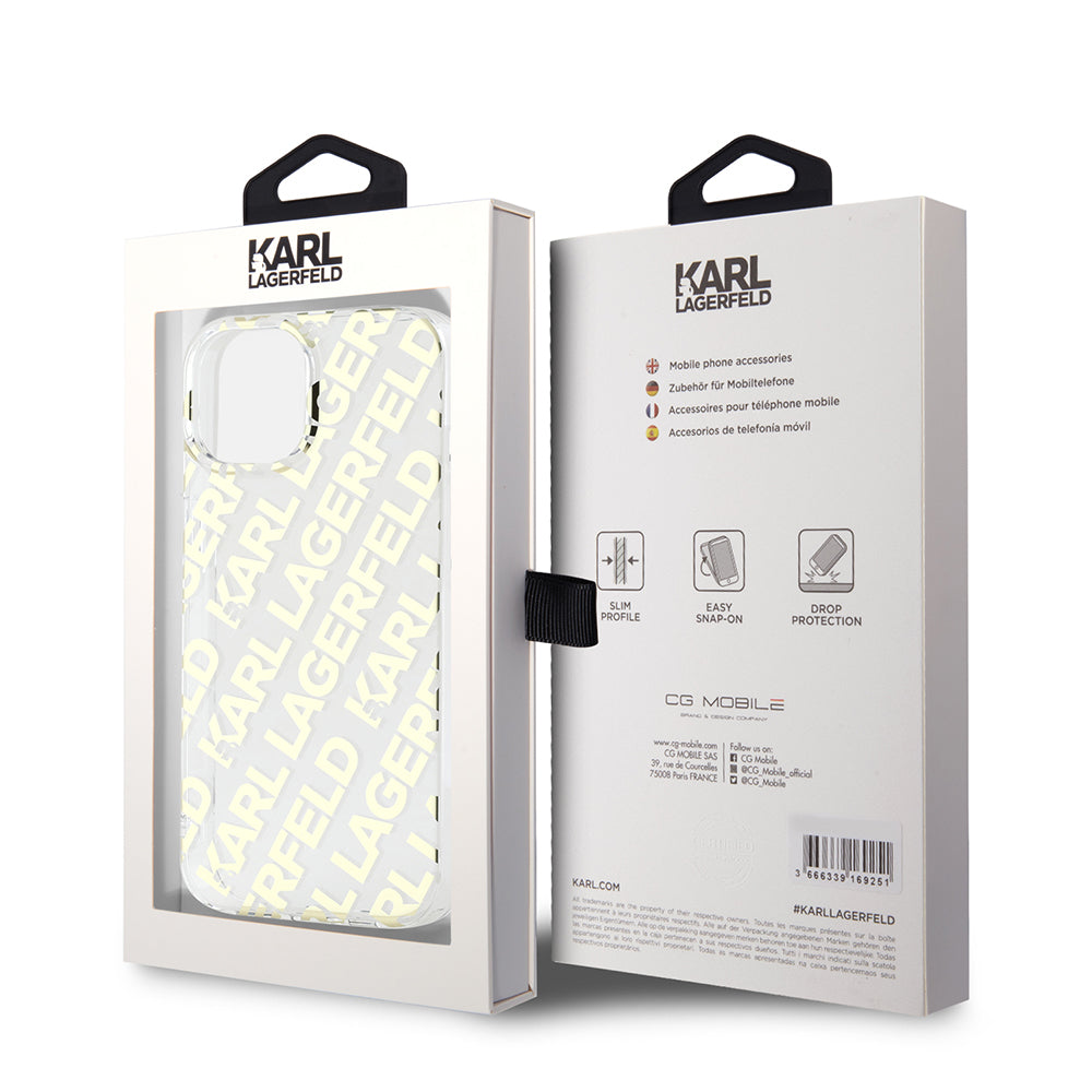 Ovitek za Apple iPhone 15, Karl Lagerfeld, IML Luxury Gold Fullover Logo, Zlat