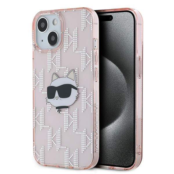 Ovitek za Apple iPhone 15, Karl Lagerfeld, IML Luxury Monogram Choupette's Head, Roza