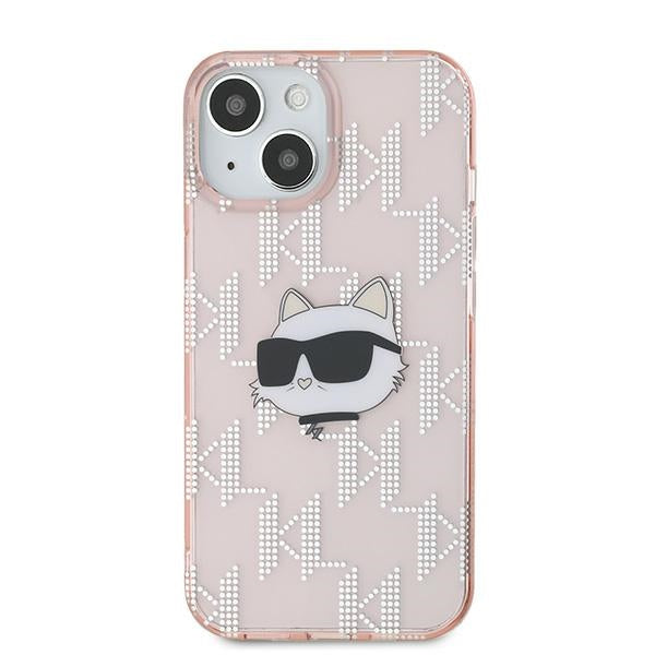 Ovitek za Apple iPhone 15, Karl Lagerfeld, IML Luxury Monogram Choupette's Head, Roza