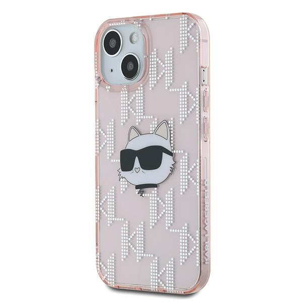 Ovitek za Apple iPhone 15, Karl Lagerfeld, IML Luxury Monogram Choupette's Head, Roza
