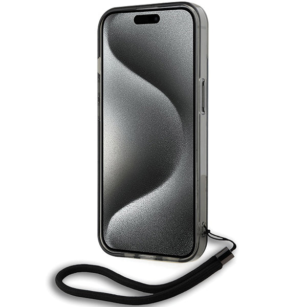 Ovitek za Apple iPhone 15, Karl Lagerfeld, IML Luxury Monogram KL Pattern with Strap, Črna