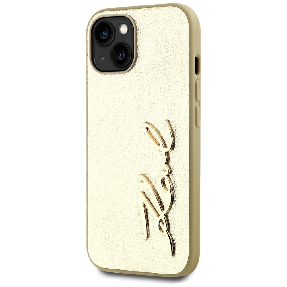 Ovitek za Apple iPhone 15, Karl Lagerfeld, Metal Signature, Zlat