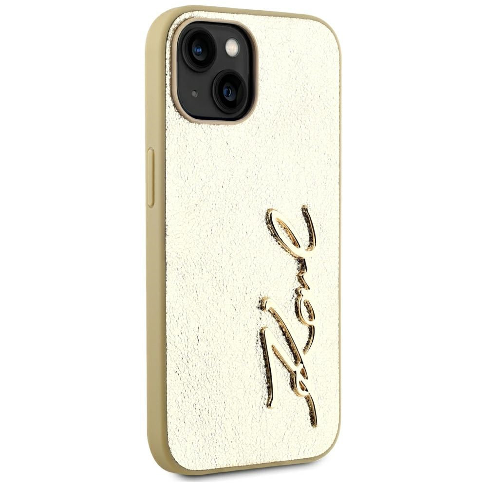 Ovitek za Apple iPhone 15, Karl Lagerfeld, Metal Signature, Zlat