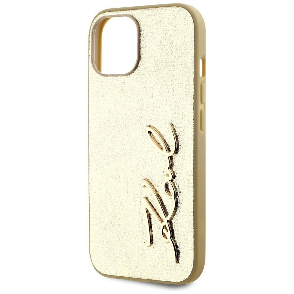 Ovitek za Apple iPhone 15, Karl Lagerfeld, Metal Signature, Zlat