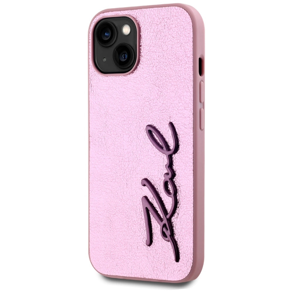 Ovitek za Apple iPhone 15, Karl Lagerfeld, Metal Signature, Roza