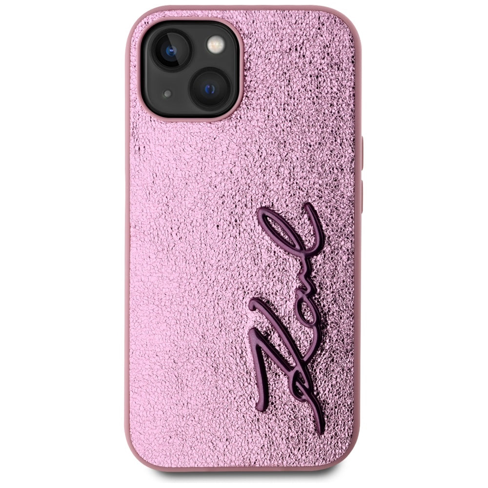 Ovitek za Apple iPhone 15, Karl Lagerfeld, Metal Signature, Roza
