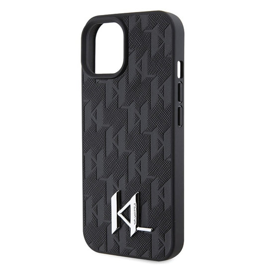 Ovitek za Apple iPhone 15, Karl Lagerfeld, Monogram Hot Stamp Metal Logo, Črna