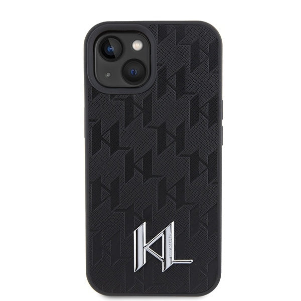 Ovitek za Apple iPhone 15, Karl Lagerfeld, Monogram Hot Stamp Metal Logo, Črna