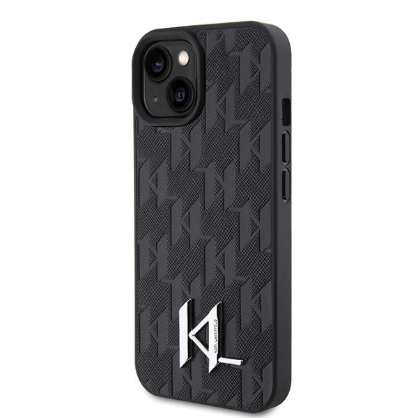 Ovitek za Apple iPhone 15, Karl Lagerfeld, Monogram Hot Stamp Metal Logo, Črna