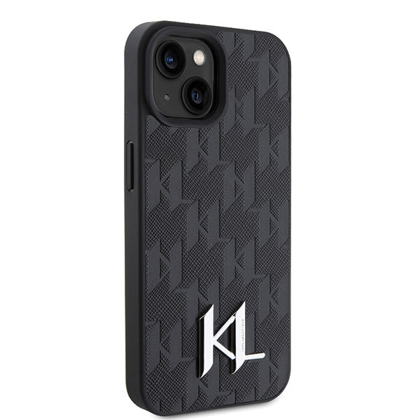 Ovitek za Apple iPhone 15, Karl Lagerfeld, Monogram Hot Stamp Metal Logo, Črna