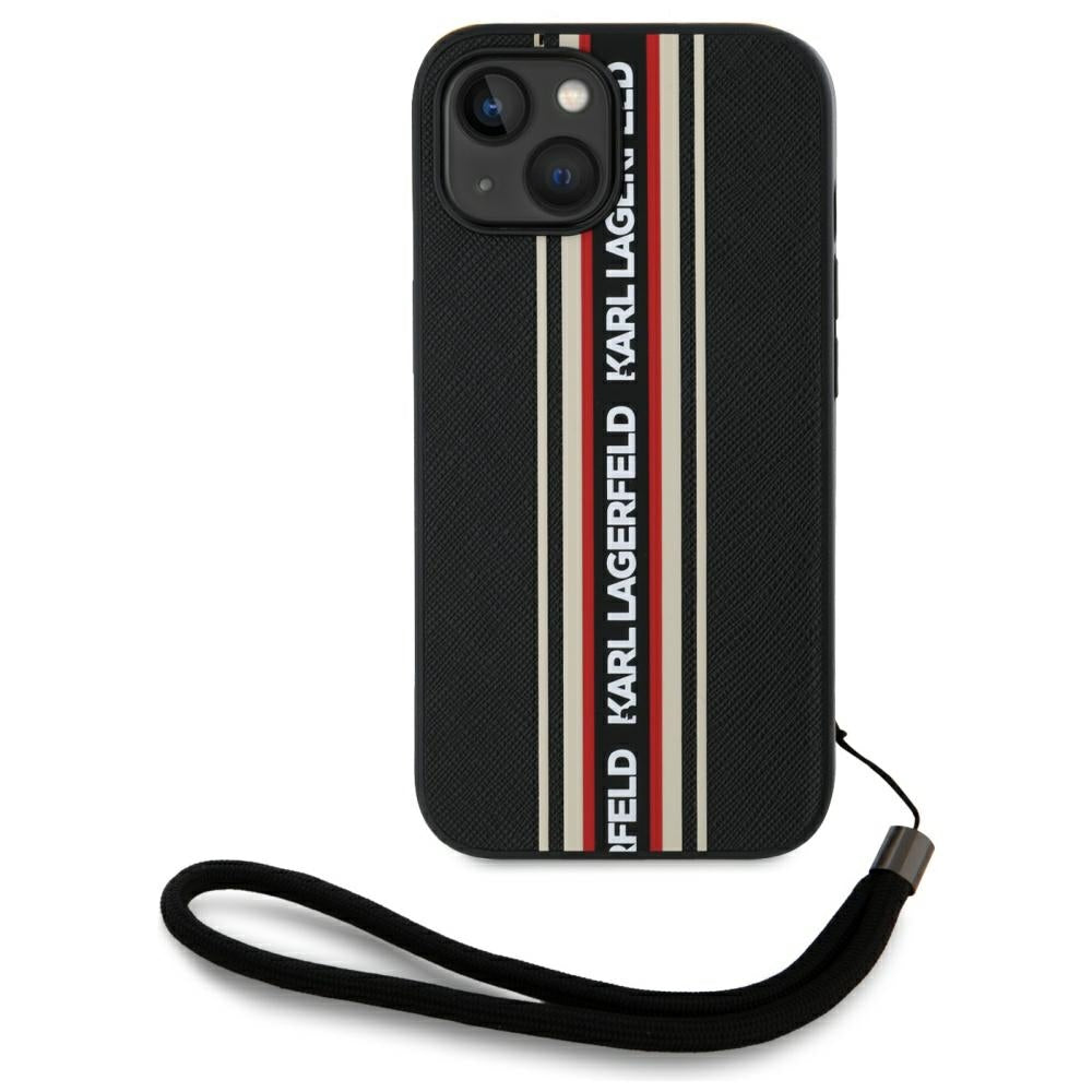 Ovitek za Apple iPhone 15, Karl Lagerfeld, Saffiano Athleisure Stripes with Strap, Rosie