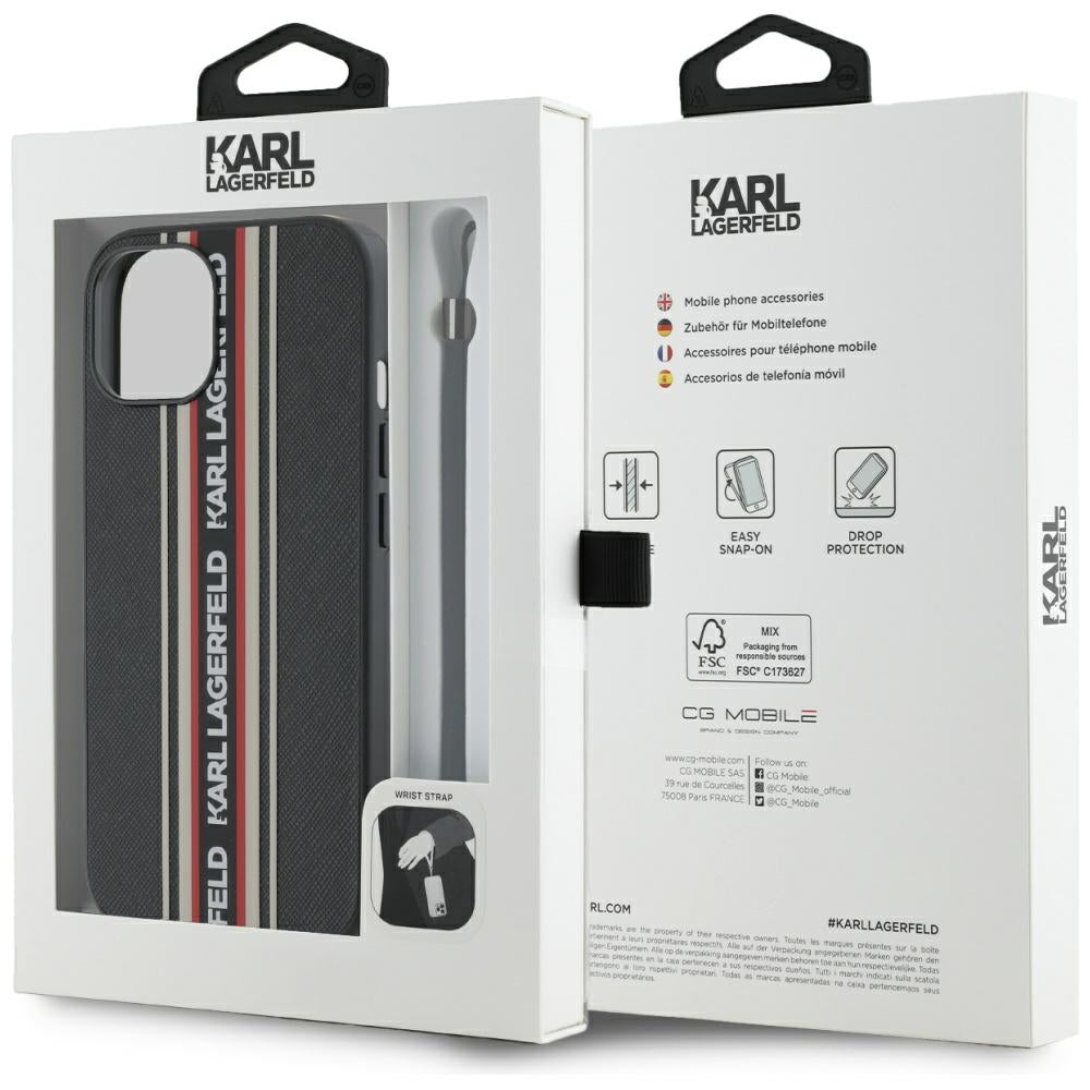 Ovitek za Apple iPhone 15, Karl Lagerfeld, Saffiano Athleisure Stripes with Strap, Rosie