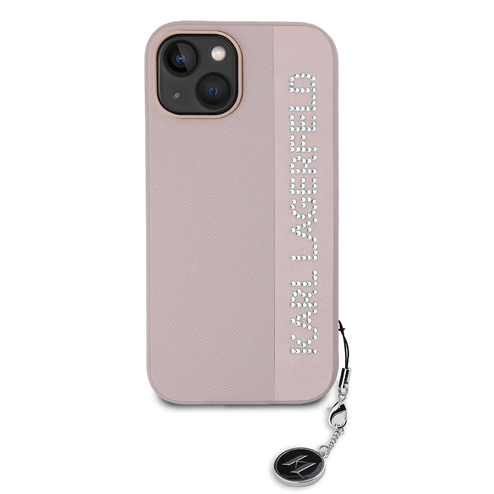 Ovitek za Apple iPhone 15, Karl Lagerfeld, Saffiano Rhinestones & Charm, Roza