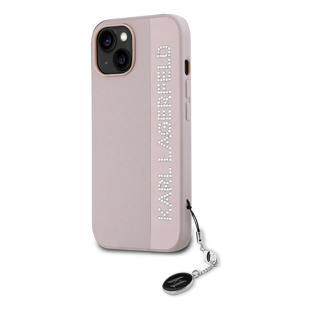 Ovitek za Apple iPhone 15, Karl Lagerfeld, Saffiano Rhinestones & Charm, Roza