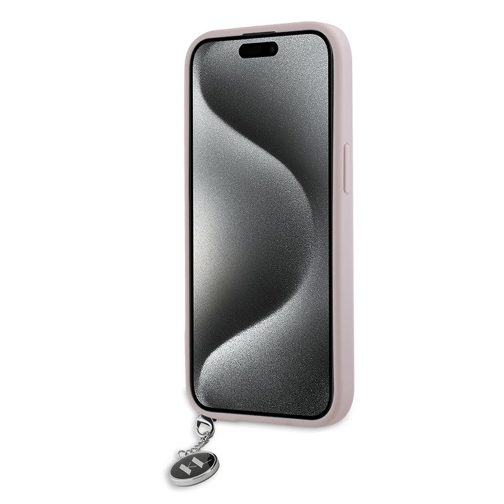 Ovitek za Apple iPhone 15, Karl Lagerfeld, Saffiano Rhinestones & Charm, Roza