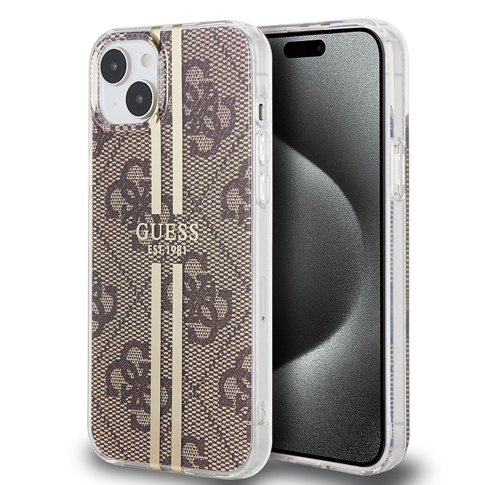 Ovitek za Apple iPhone 15 Plus, Guess, IML 4G Gold Stripe, Rjava