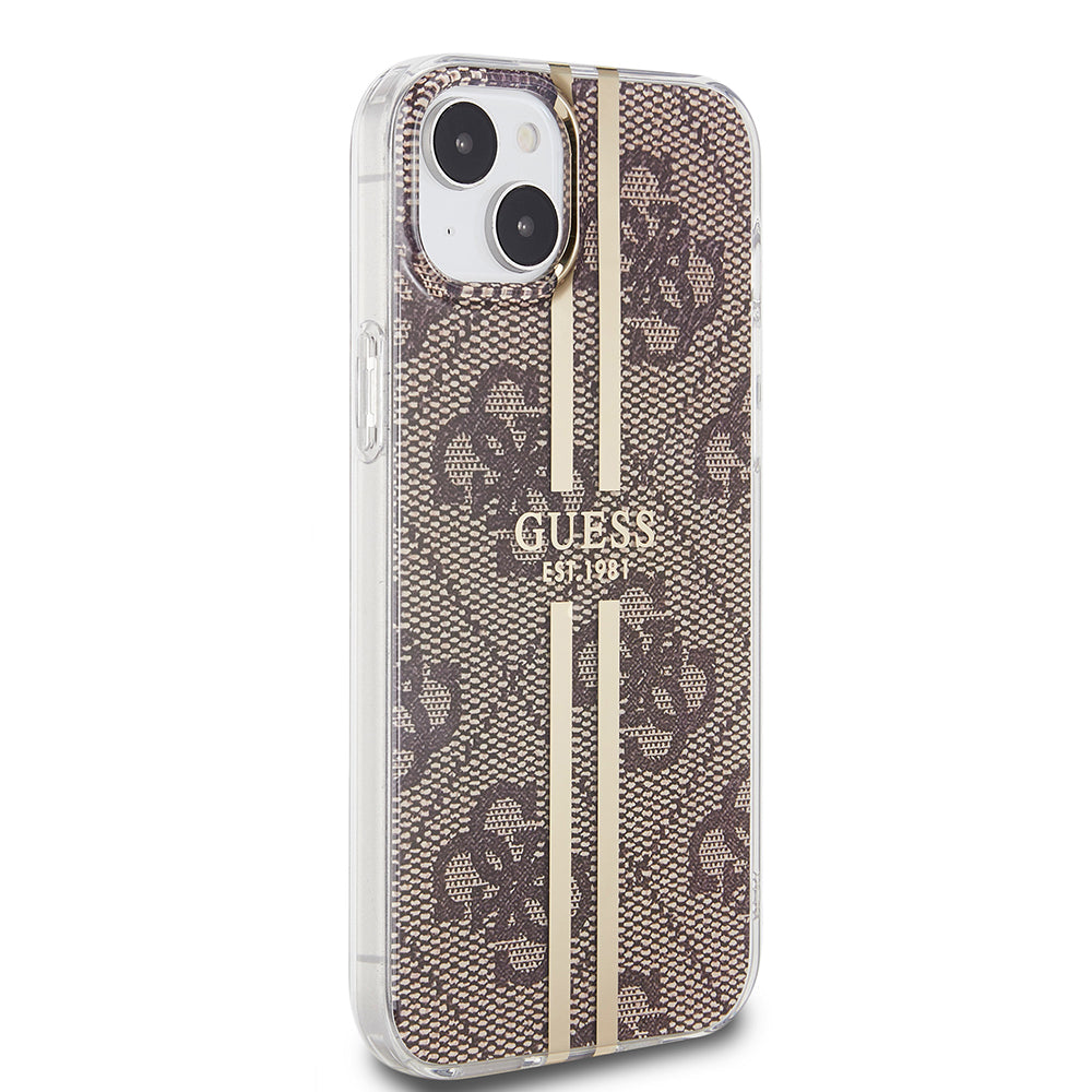 Ovitek za Apple iPhone 15 Plus, Guess, IML 4G Gold Stripe, Rjava