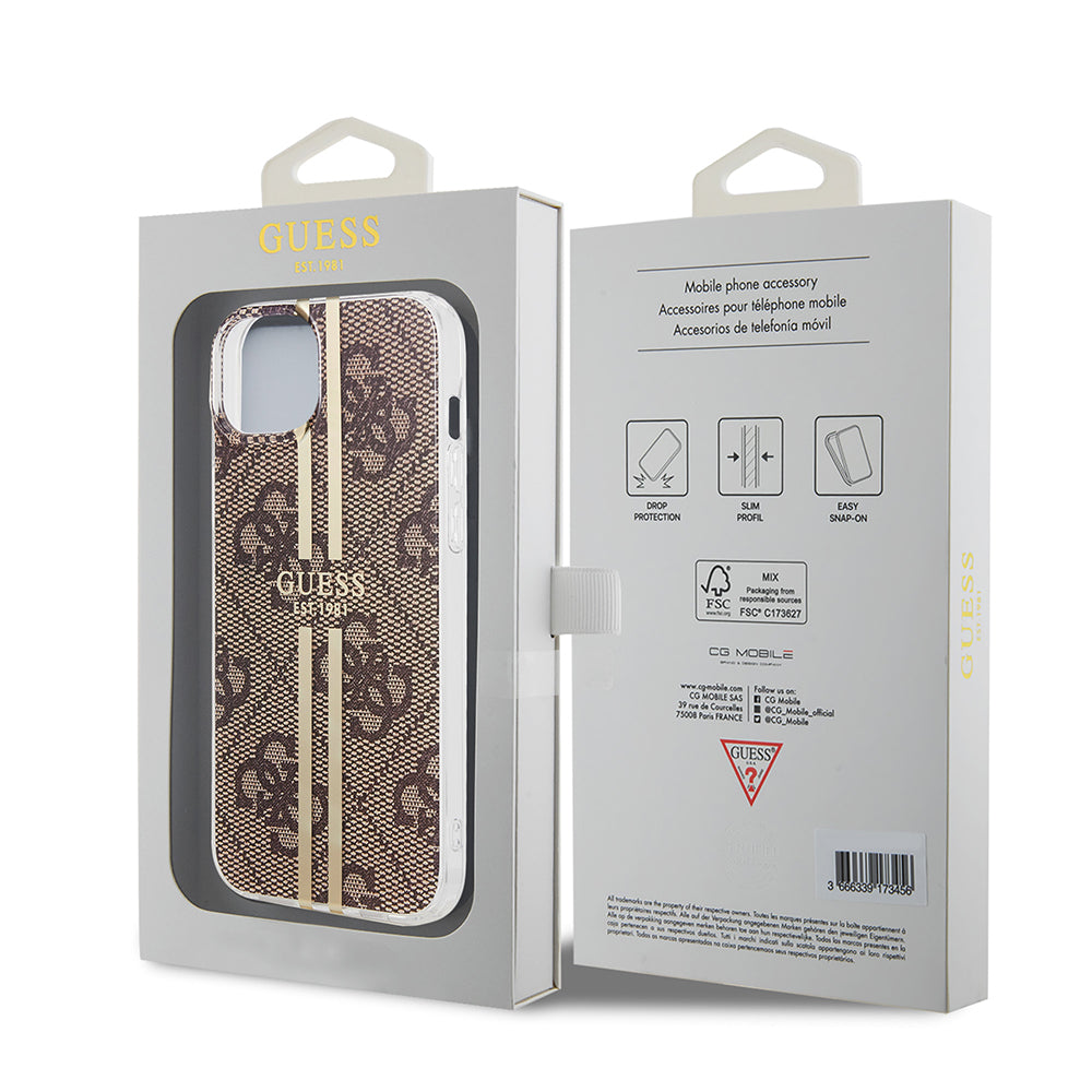 Ovitek za Apple iPhone 15 Plus, Guess, IML 4G Gold Stripe, Rjava