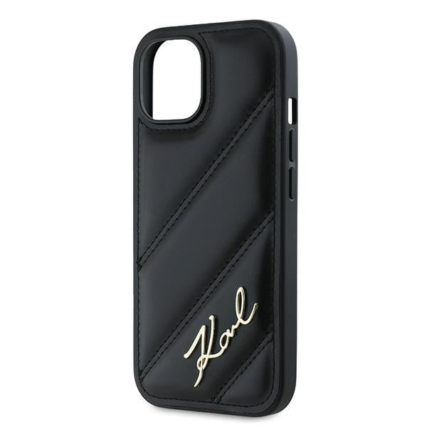 Ovitek za Apple iPhone 15 Plus, Karl Lagerfeld, Diagonal Quilted Script, Črn